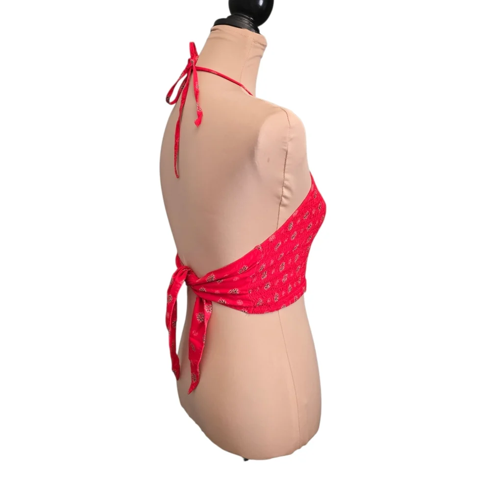Hollister Vibrant Red Halter Smocked Crop Top - Small - Picture 3 of 5